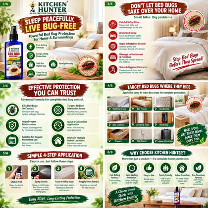 Kitchen Hunter Bed Bug Repellent Spray 100ml for Beds, Mattresses & Furniture | Easy-to-Use Household Spray