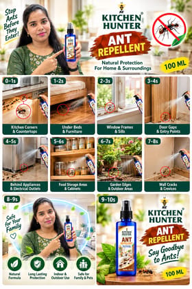 Kitchen Hunter Ant Repellent Spray 100ml for Home & Kitchen | Easy-to-Use Household Spray | Long-Lasting Ant Protection